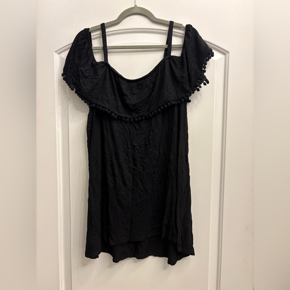 a:glow Black Pom-Pom Trim Blouse